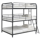 Triple Bunk Bed, Full Size With Sturdy Metal Frame And Safe Stairs - Black