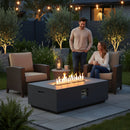 Volon - Rectangular Fire Pit Table, Propane Powered, 50,000 BTU - Light Gray