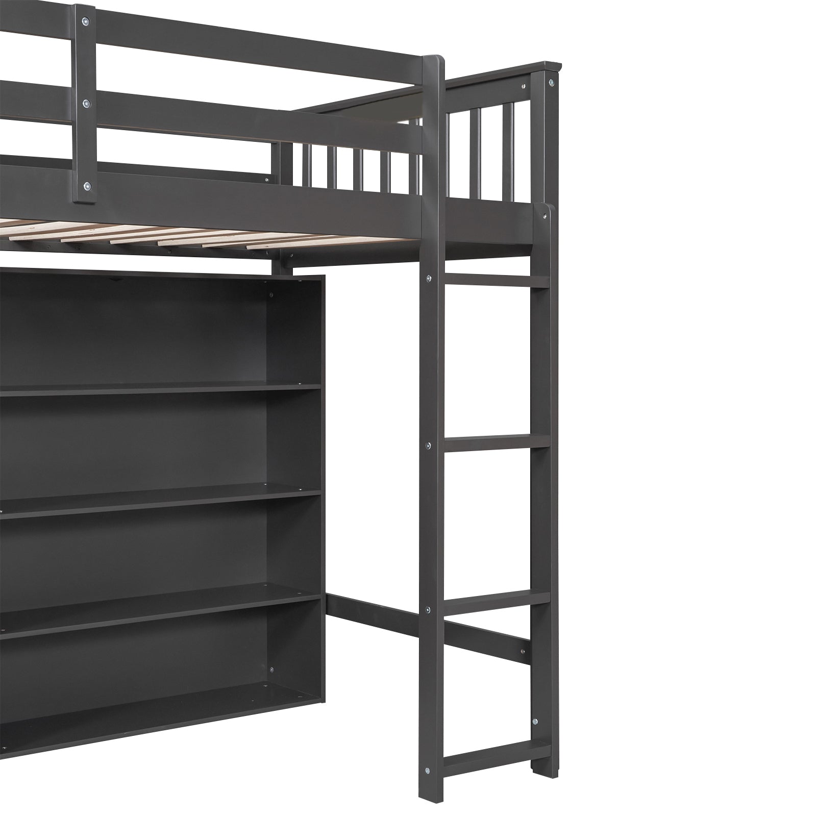 Twin Size Loft Bed with 8 Open Storage Shelves and Built-in Ladder, Gary - Atlantic Fine Furniture Melbourne FL