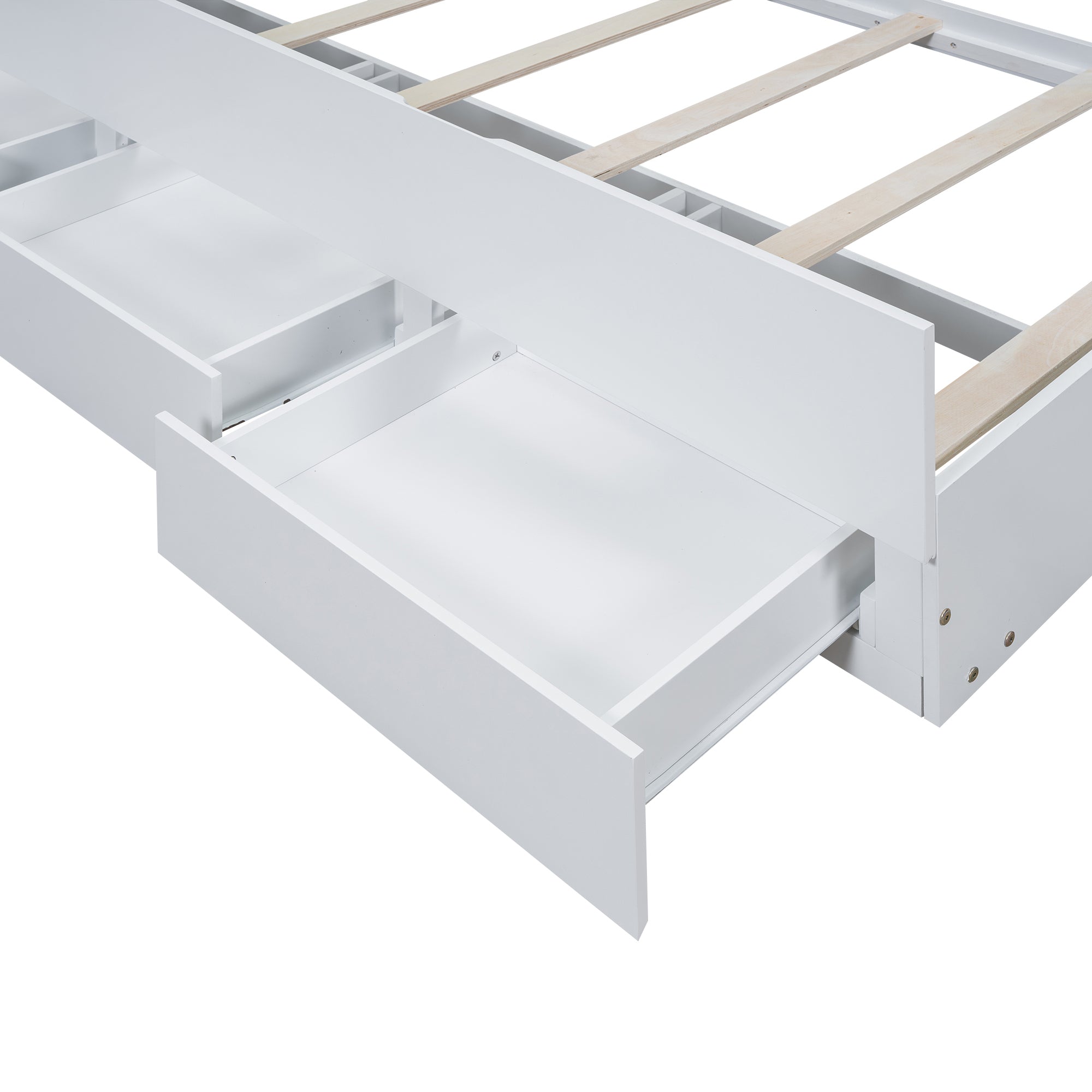 Twin Size Platform Bed with Storage LED Headboard, Twin Size Trundle and 3 Drawers, White - Atlantic Fine Furniture Melbourne FL
