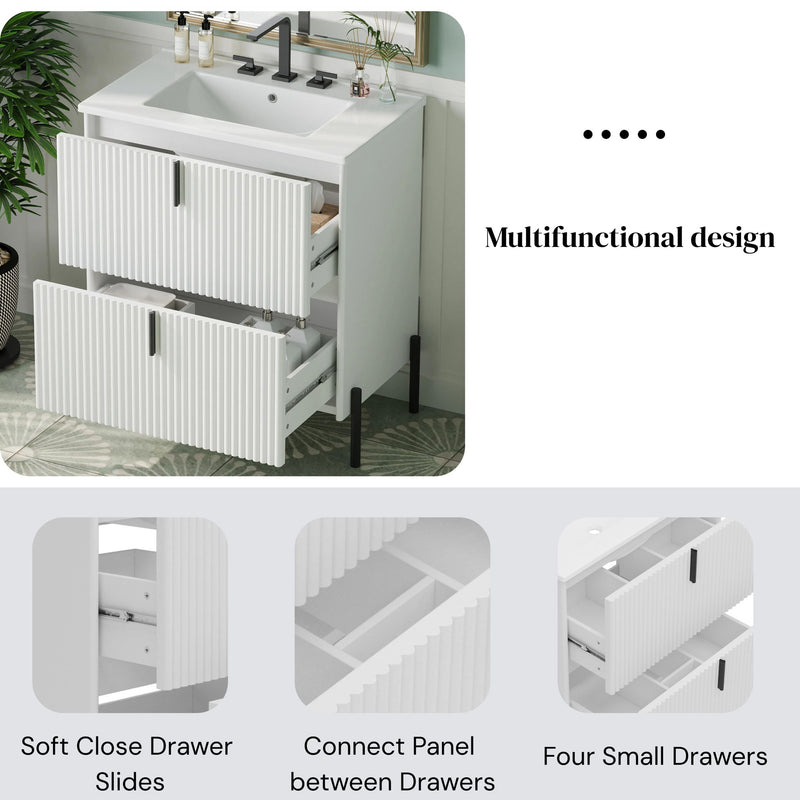 Fluted Bathroom Vanity With Ceramic Sink, Freestanding Design