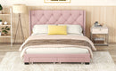 Queen Size Storage Bed Linen Upholstered Platform Bed & Two Drawers - Pink