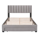 Queen Size Storage Bed Velvet Upholstered Platform Bed with a Big Drawer - Gray