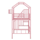 Metal Loft Bed With Roof Design And Storage Box With Guardrails And Integrated Ladder