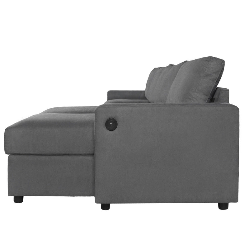 Convertible Sectional Sofa With Storage Chaise Lounges And USB Ports