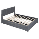 Queen Size Upholstered Platform Bed with 2 Drawers and 1 Twin XL Trundle, Classic Headboard Design, Gray