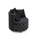 Modern Upholstered Swivel Chair With Button Tufted Design And Movable Wheels