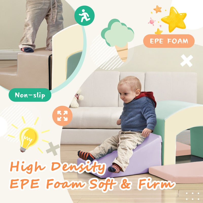 So Feet Foam Playset For Toddlers, Safe Softzone Single - Tunnel Foam Climber For Kids, Lightweight Indoor Active Play Structure With Slide Stairs And Ramp For Beginner Toddler Climb And Crawl - Colorful