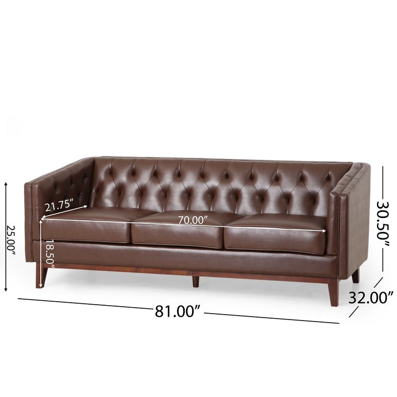 PU Sofa, Tufted Back, Solid Wood Legs, Living Room And Study