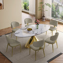 Modern Luxury Marble Dining Table Set Oval Kitchen Table With Stainless Steel Base - Gold / White Print