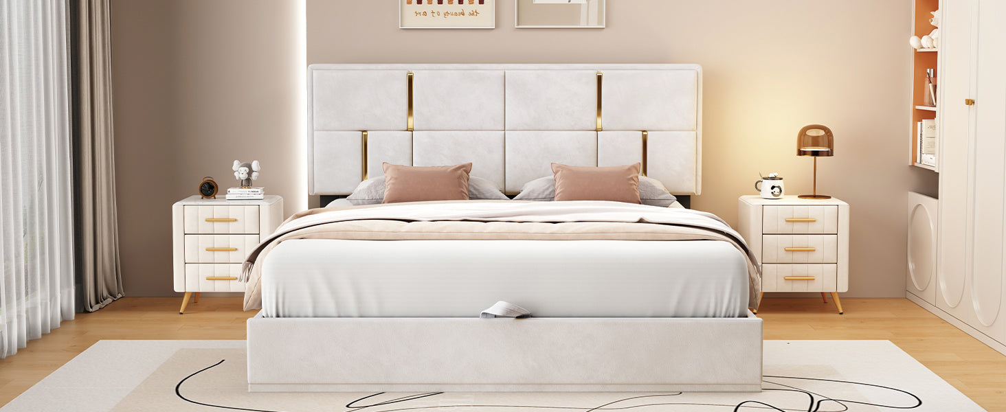 Queen Size Upholstered Platform Bed with Hydraulic Storage System,No Box Spring Needed,Beige - Atlantic Fine Furniture Melbourne FL