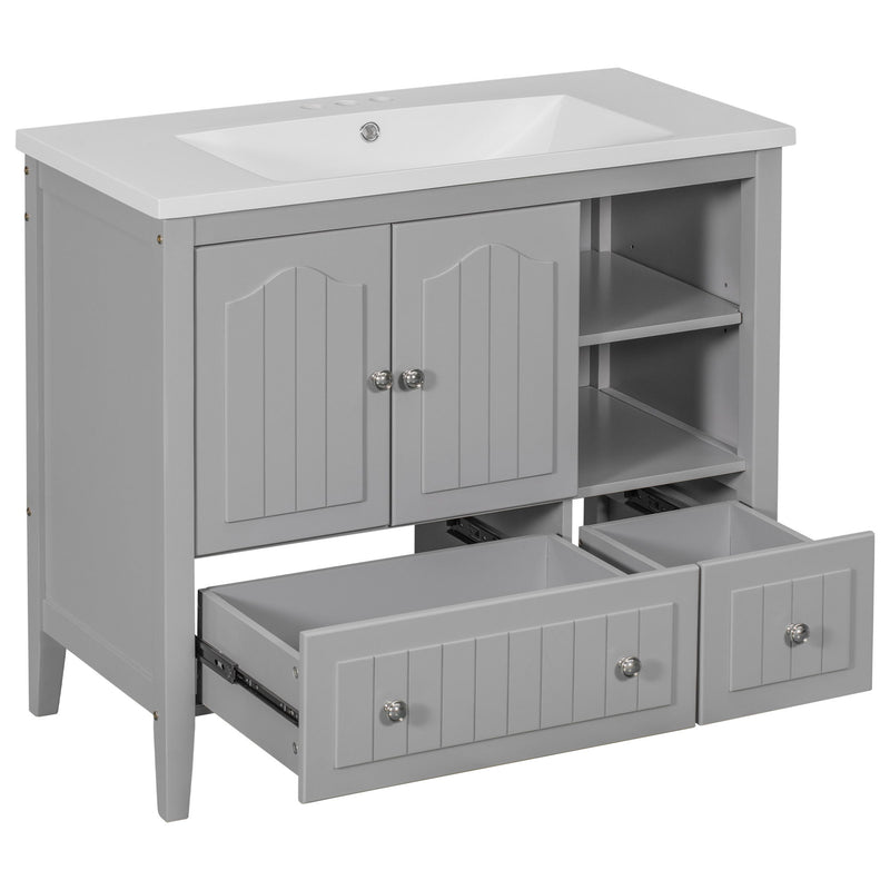 Bathroom Vanity With Ceramic Basin, Bathroom Storage Cabinet With Two Doors And Drawers, Solid Frame, Metal Handles