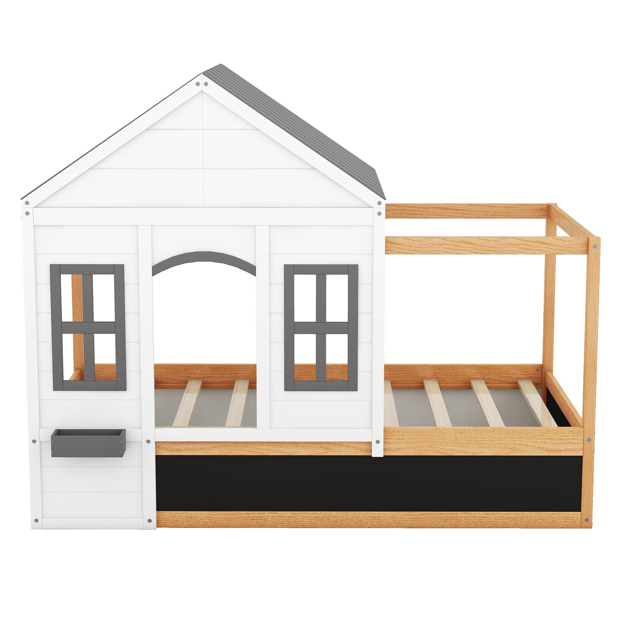 Twin Size House Shaped Canopy Bed with Black Roof and White Window,Blackboard and Little Shelf, White(Old SKU: WF294051AAK) - Atlantic Fine Furniture Melbourne FL