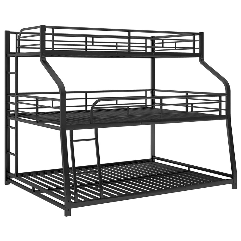 Twin Long / Full Long / Queen Triple Bunk Bed With Long And Short Ladder And Full-Length Guardrails - Black