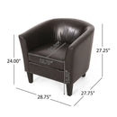 Upholstered Leather Club Chair With Flared Armrests - Brown