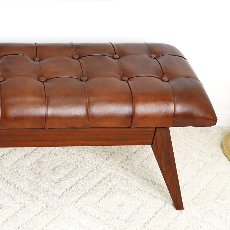 Maja - Mid-Century Modern Leather Bench - Cognac / Dark Brown