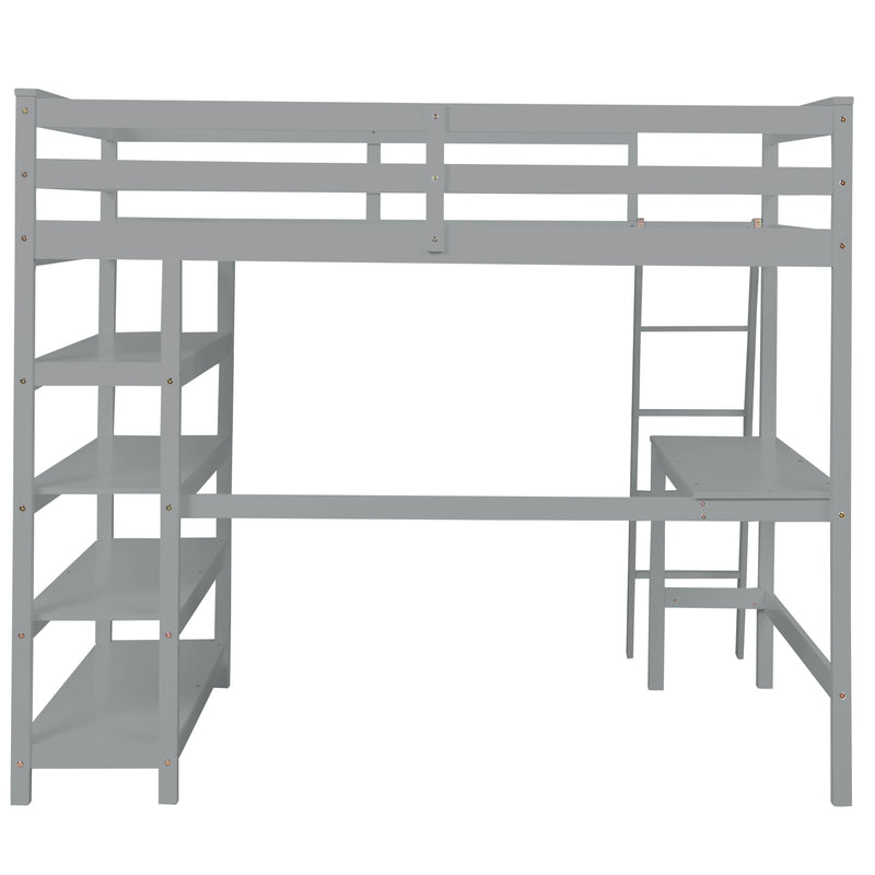 Loft Bed Full with desk,ladder,shelves , Grey