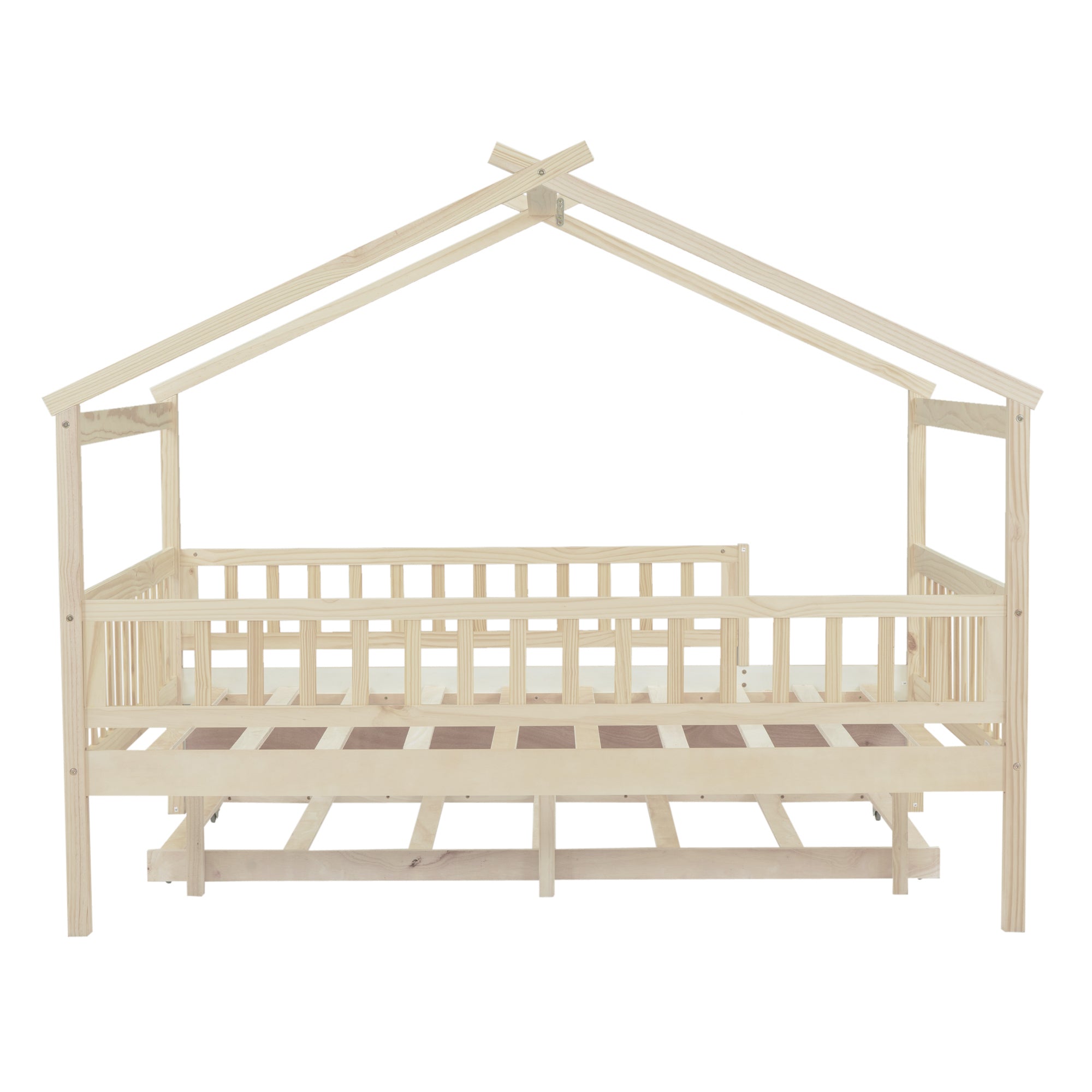 Full Size Wooden House Bed with Twin Size Trundle, Natural - Atlantic Fine Furniture Melbourne FL