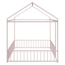 Full Size Metal Bed House Bed Frame with Fence, for Kids, Teens, Girls, Boys,Pink