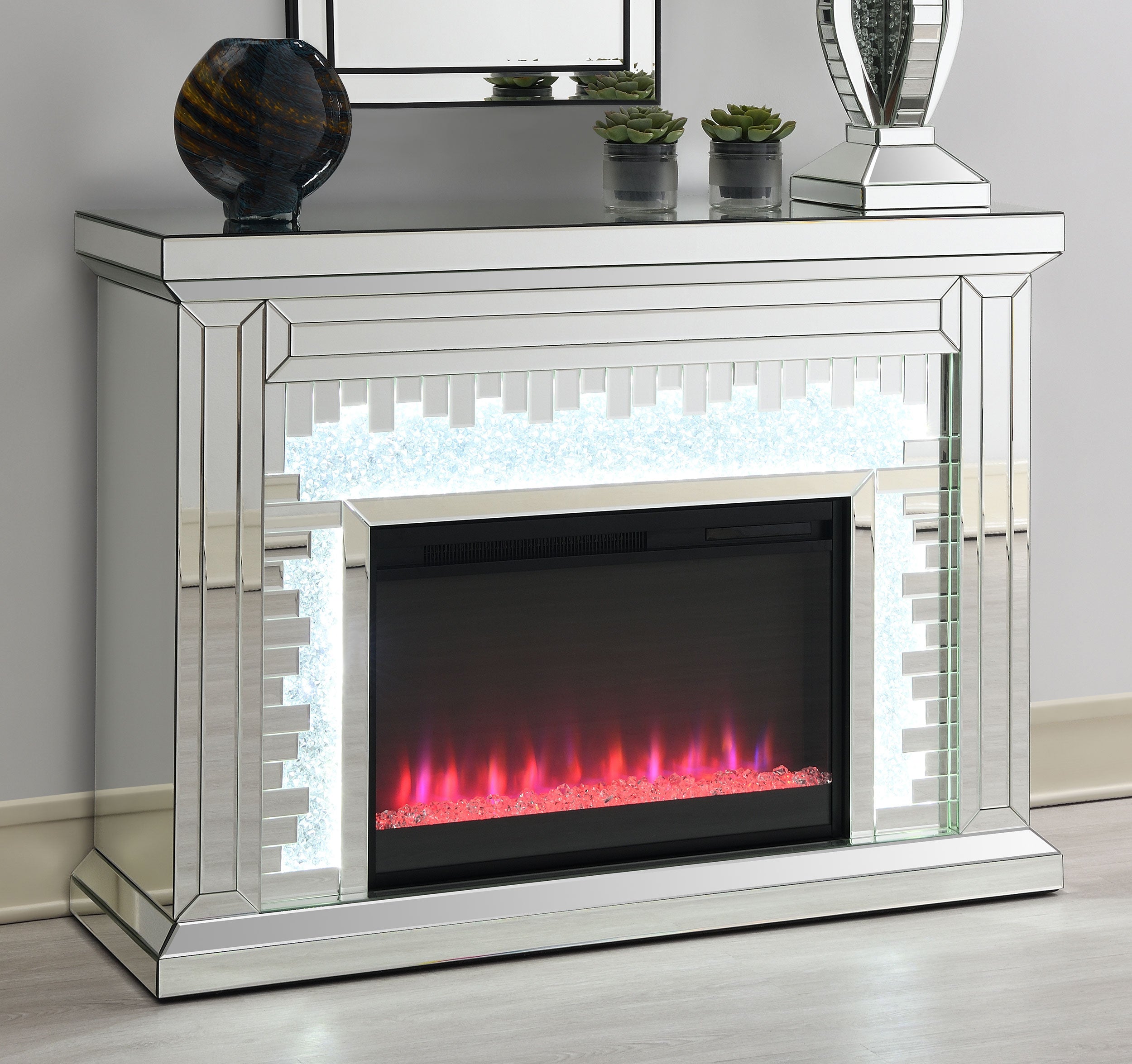 Gilmore Mirrored Freestanding Electric Fireplace Silver — view 2