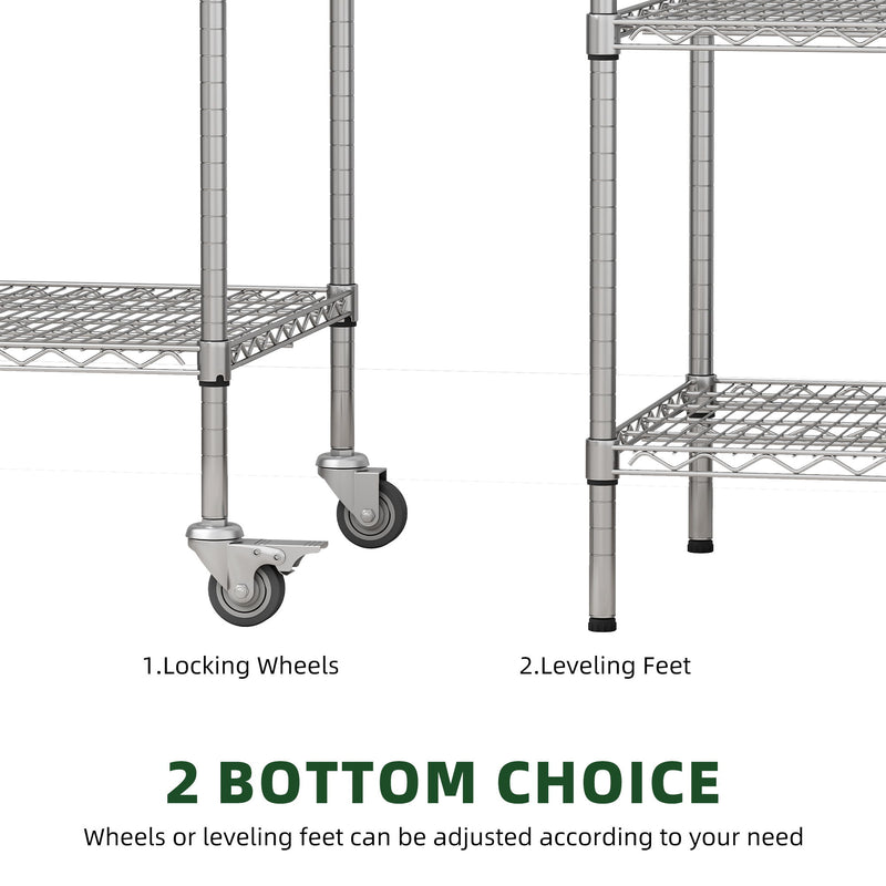 Heavy Duty Adjustable Shelving Unit, 5 Tier Wire Storage Shelves With Wheels - Brushed Nickel
