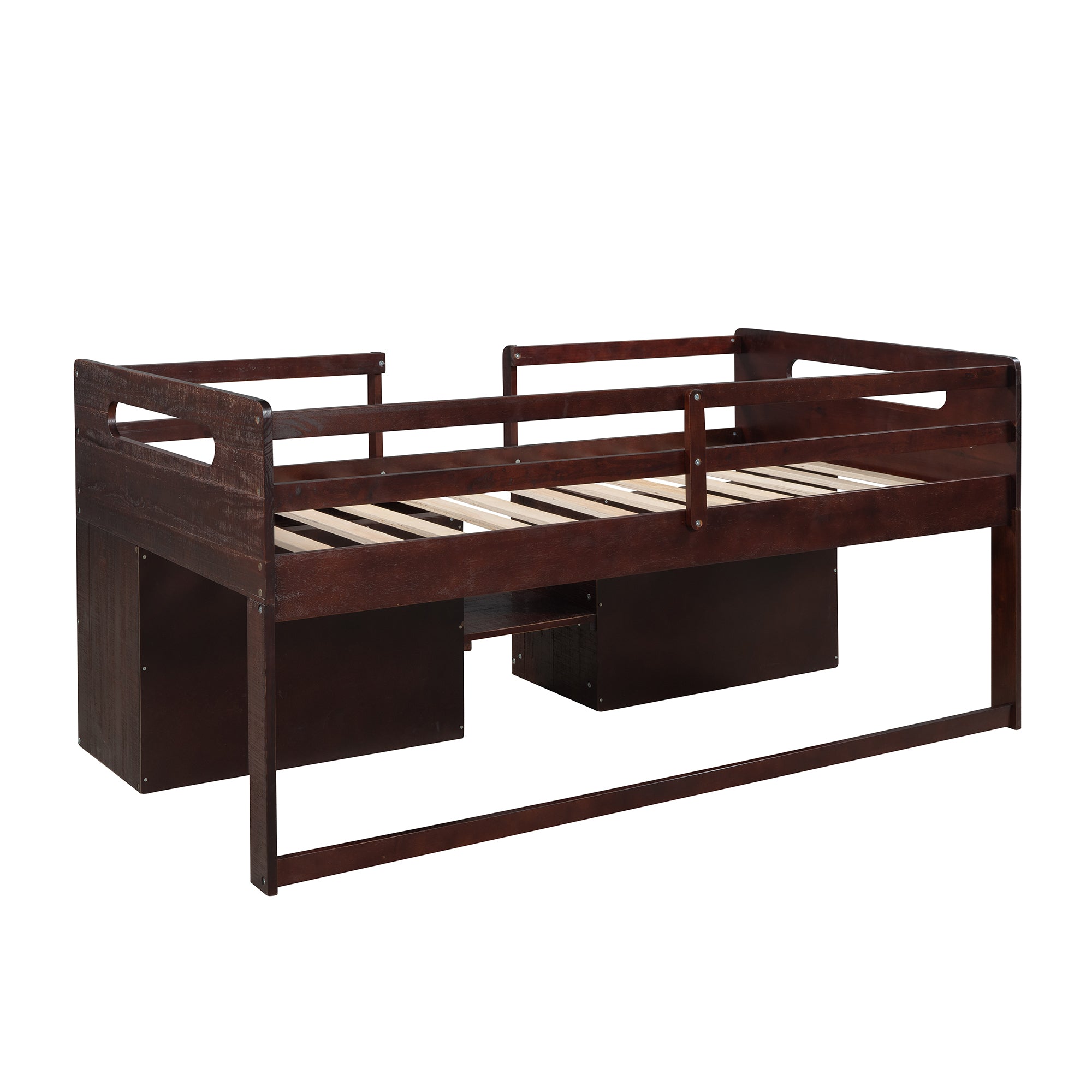 Twin size Loft Bed with Two Shelves and Two drawers (Antique Espresso) - Atlantic Fine Furniture Melbourne FL