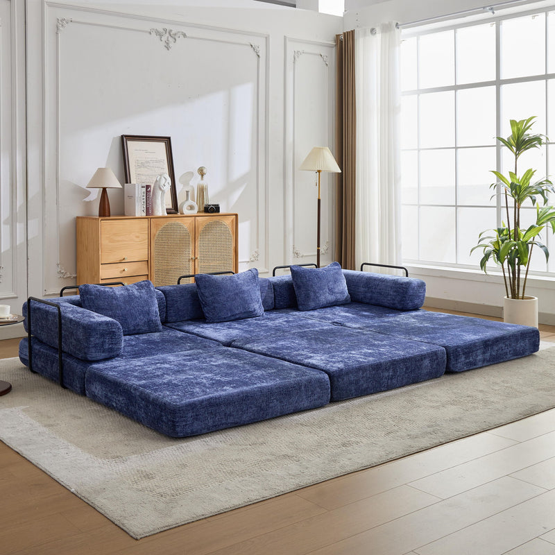 Convertible Floor Sofa Bed With Fixed Shape Frame, Boneless Modular Sectional Sofa, For Living Room - Dark Blue