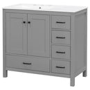 Bathroom Vanity With Ceramic Sink Combo, Abundant Storage Cabinet 2 Soft Close Doors And 5 Drawers