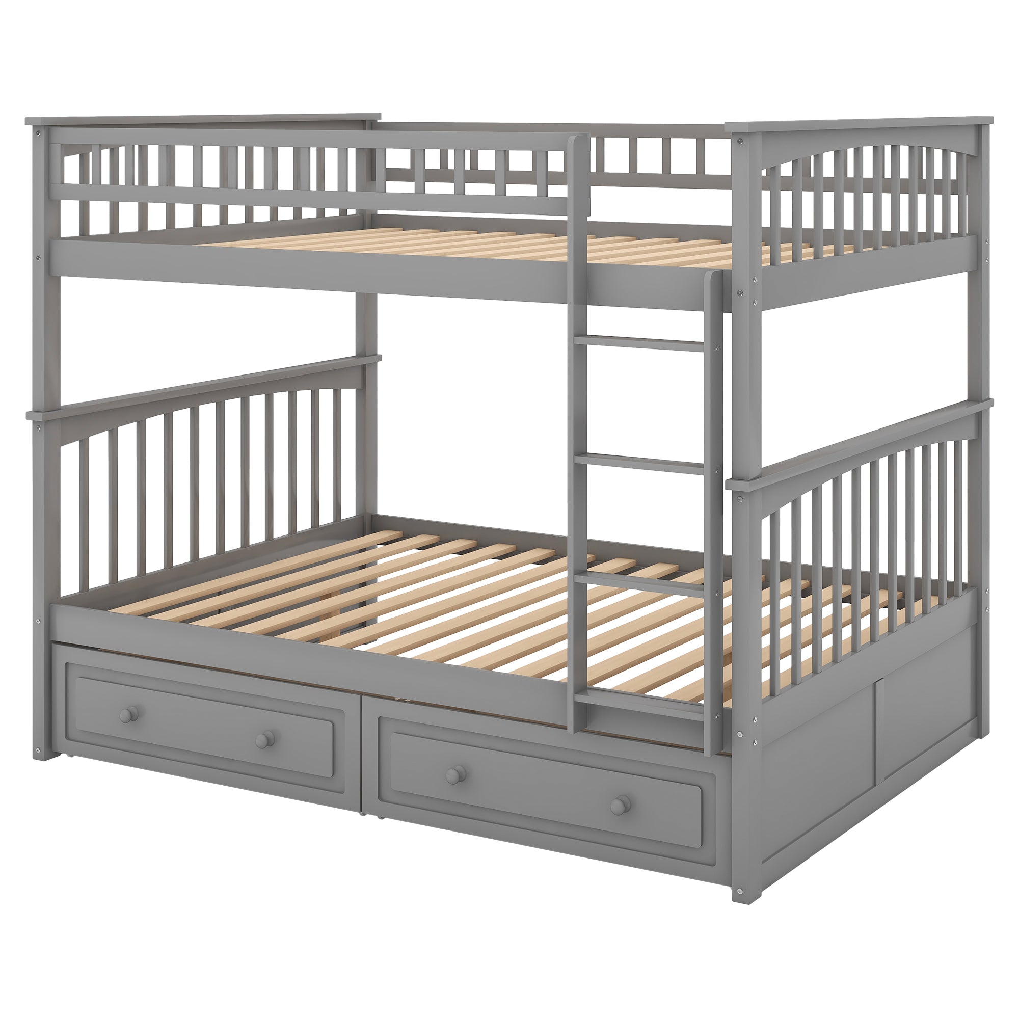 Full over Full Bunk Bed with Drawers, Convertible Beds, Gray(OLD SKU:SM000241AAE-1)