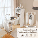 Stretchable Office Desk With Storage Shelves And Mobile Wheels, Foldable Design For Small Apartments - White Marble