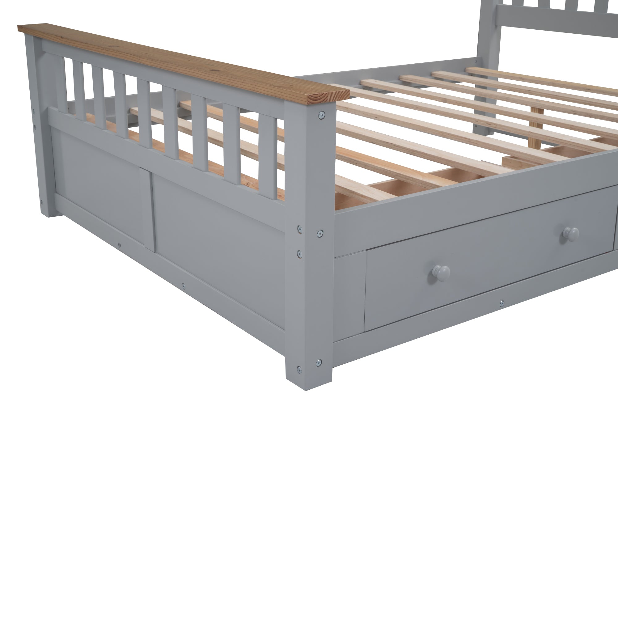 Full Size Wood Platform Bed with Two Drawers and Wooden Slat Support,Gray+Natrual - Atlantic Fine Furniture Melbourne FL