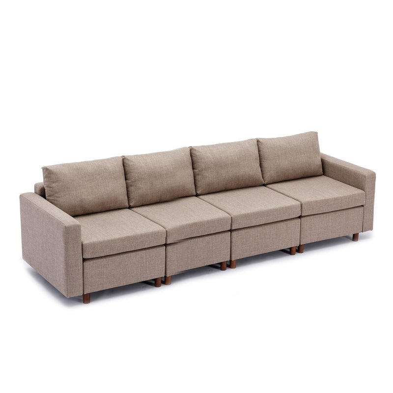 4 Seat Module Sectional Sofa Couch With 2 Ottoman For Living Room, Seat Cushion And Back Cushion Non-Removable And Non-Washable