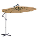 Outdoor Cantilever Patio Umbrella With 32 LED Lights 10 Ft Hanging Design Easy Open Adjustment Metal Frame - Taupe