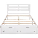 Full Size Platform Bed with Drawers, White
