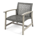 Outdoor Club Chair With Rattan Cover And Acacia Wood Frame - Gray
