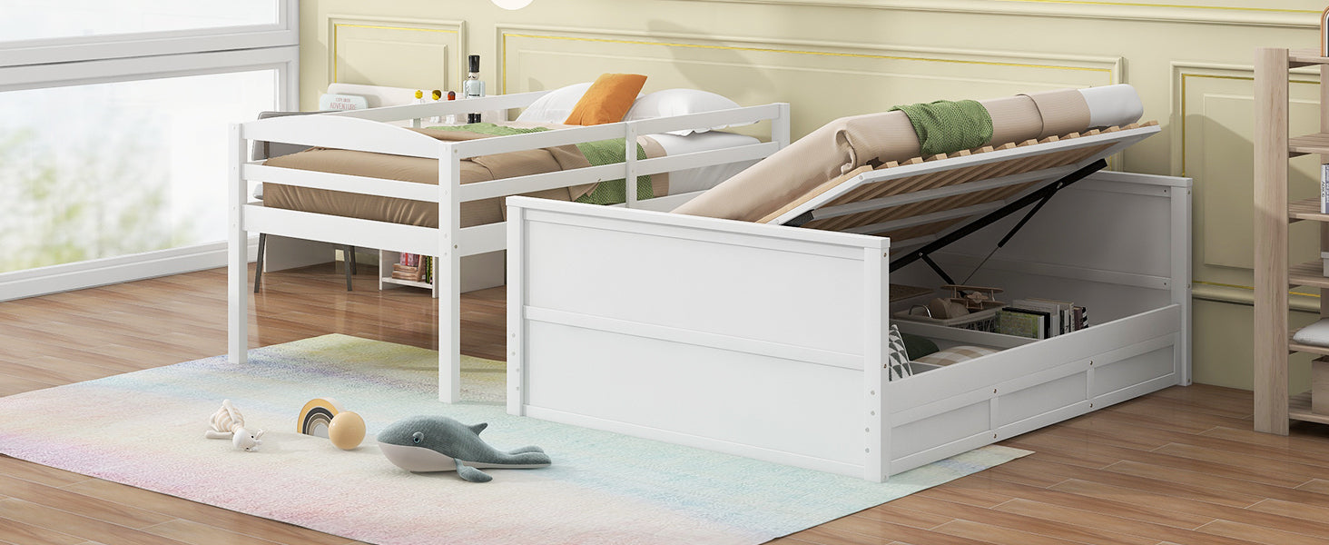 Wood Twin over Full Bunk Bed with Hydraulic Lift Up Storage, White - Atlantic Fine Furniture Melbourne FL