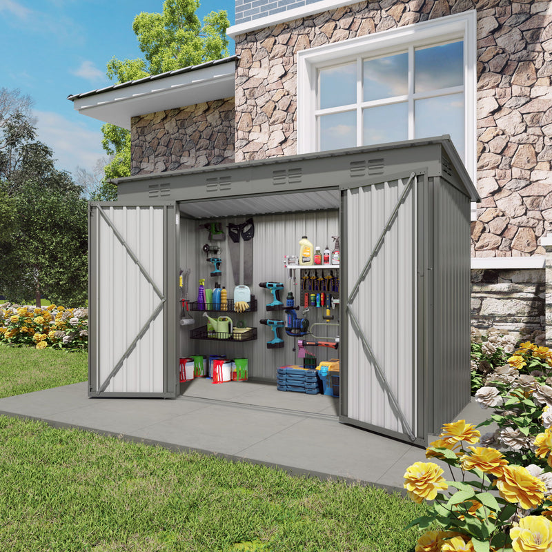 Outdoor Storage Shed 4 X 9 Ft With Sloping Roof And Vents For Garden And Patio - Gray