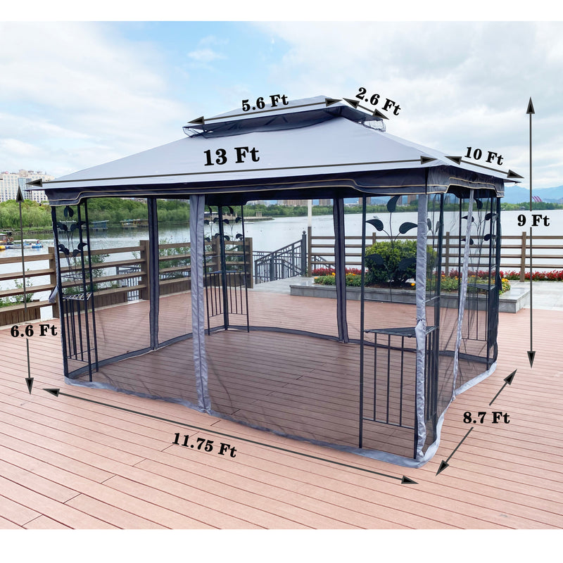 Outdoor Patio Gazebo Canopy Tent With Ventilated Double Roof And Mosquito Net (Detachable Mesh Screen On All Sides), Suitable For Lawn, Garden, Backyard And Deck - Gray