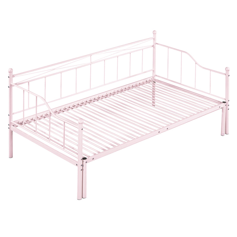 Twin Size Metal Daybed with Trundle, Daybed with Slat No Box required Pink