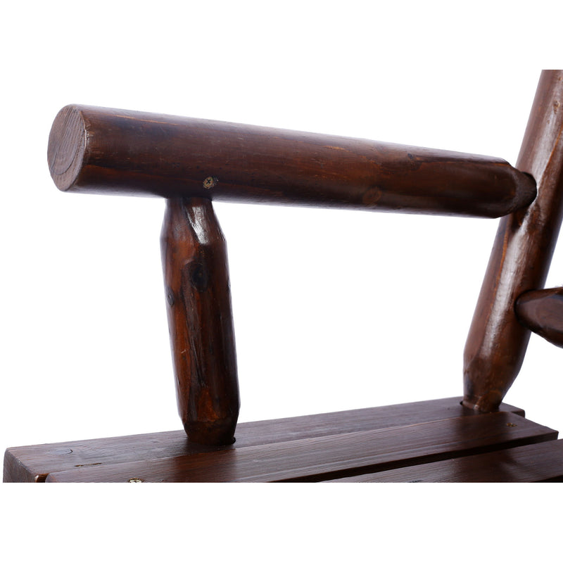 Rustic Outdoor Wood Rocking Bench Double Rocking Chair For 2 Persons With Curved Seat, Porch Rocker - Brown