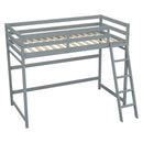 Twin Size High Loft Bed with inclined Ladder, Guardrails,Grey