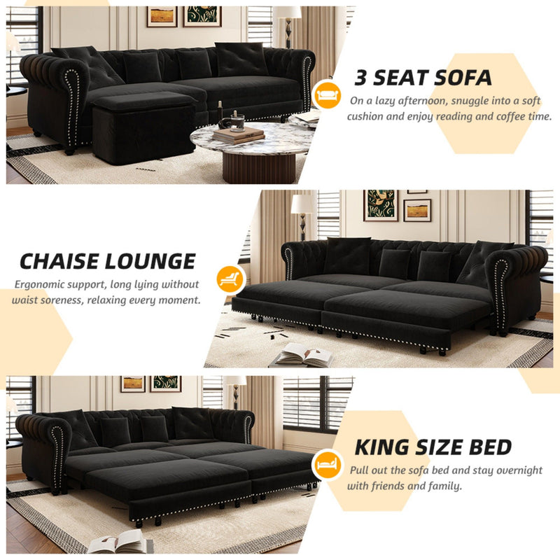 3 In 1 Pull Out Convertible Sleeper Sofa Bed