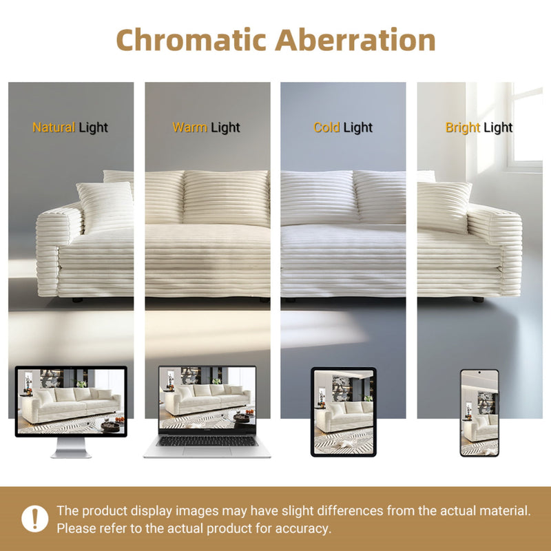 Plush Corduroy 4 Seat Sofa, Modern Comfy Upholstered Sofa Cloud Couch, Deep Seat Couches With Soft Pillows