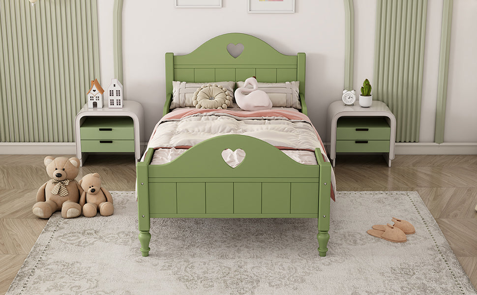 Girl's Love Princess Bed Macaron Twin Size Toddler Bed with Side Safety Rails and Headboard and Footboard, Oliver Green