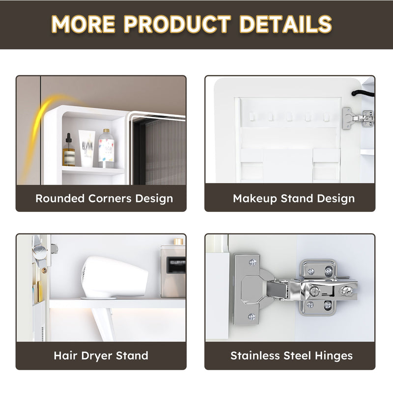 Aluminium Medicine Cabinet Mirror With 3 Colors LED Light And Defogging Function - White