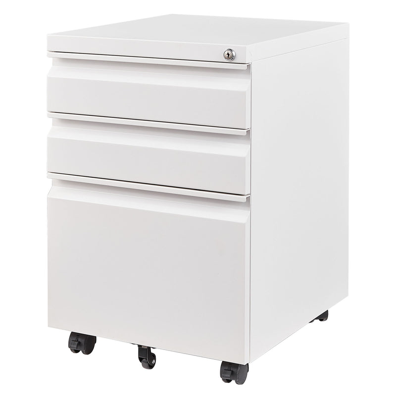 3 Drawer File Cabinet With Lock, Steel Mobile Filing Cabinet On Anti - Tilt Wheels, Rolling Locking Office Cabinets Under Desk For Legal / Letter Size