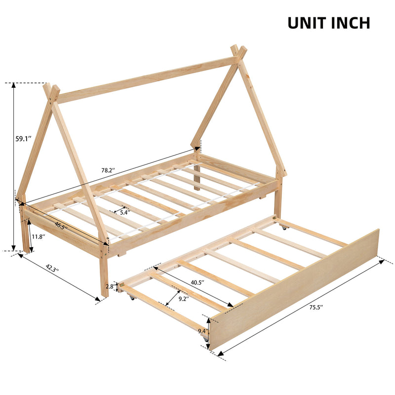 Tent Floor Bed, Teepee Bed, With Trundle