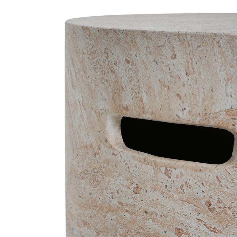 Modern Concrete Side Table With Travertine , Indoor / Outdoor Use - Beige