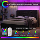 Modern Upholstered LED Bed Frame With Storage Drawers, Wingback Headboard, RGB Light