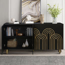 Modern Fluted Sideboard Buffet With Storage, Curve Element, 4 Doors With Adjustable Shelves